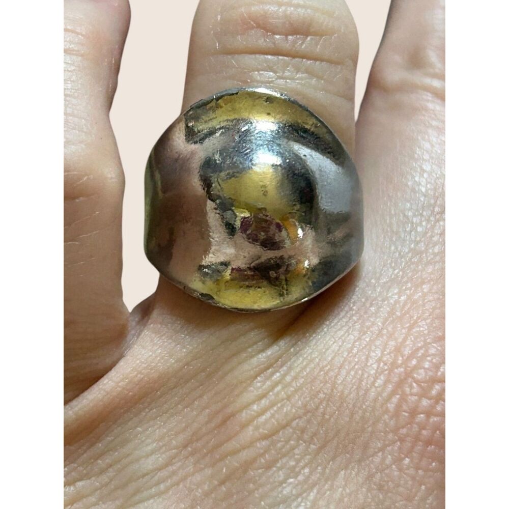 ✨VTG SADDLE CHUNKY STATEMENT DOME COCKTAIL BRUTALIST DISTRESSED INDUSTRIAL RING